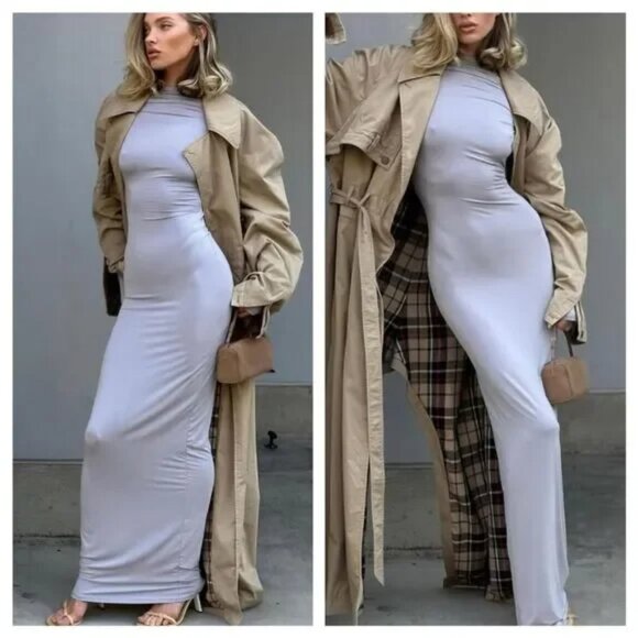 NWT Helsa Gray Jersey Backless Maxi Dress Long Sleeve size L - Picture 1 of 10